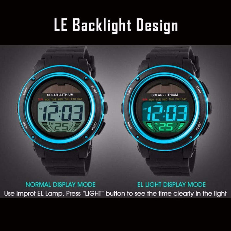 Solar Energy Watch for Kids, TOOCAT Digital Sport Watch Outdoor 50M Waterproof Stopwatch Military Electrical Wrist Watch for Boy Girl Children