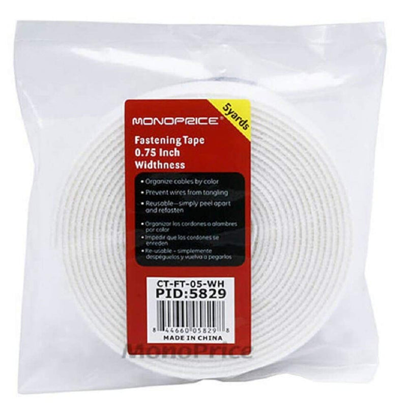 Monoprice 124464 2-Pack Hook & Loop Fastening Tape 5 Yard/roll, 0.75-inch - White