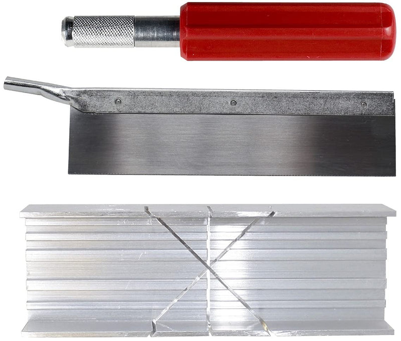 Excel Blades Metal Mitre Box Set with Heavy Duty K5 Handle and Razor Pull Saw Blade, Small Mitre Box and Saw with 2 Cutting Angles for Wood and Soft Metal