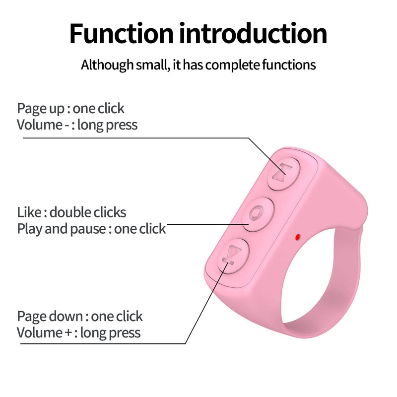 TIK Tok Bluetooth Remote Control Page Turner for iPhone Android Ipad Cell Phone Camera Remote Shutter Selfie Button Vekesen D01 (Cherry Blossom Pink)