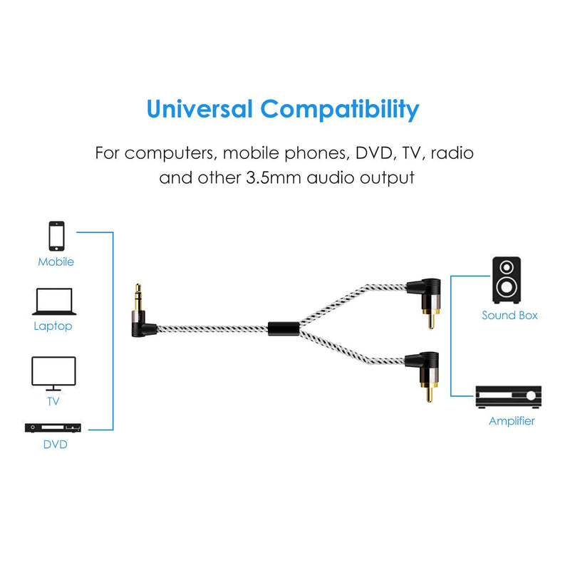 3.5mm to RCA Cable 3FT, CableCreation Angle RCA to 3.5mm Cable, 2RCA Male to 3.5mm Male Stereo Y Splitter Adapter Compatible with Phones, Laptop, HDTV, Speaker, Home Theater, Bluetooth Receiver 3.3 Feet