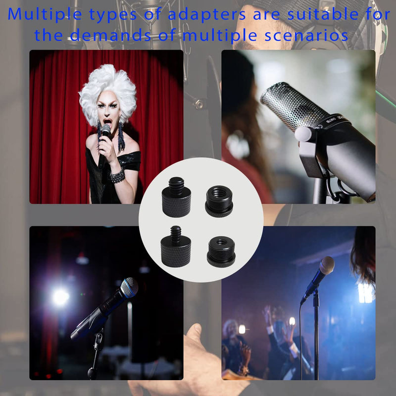 4 Pieces Mic Screw Adapter, 5/8 Female to 3/8 Male and 3/8 Female to 5/8 Male, 5/8 Female to 1/4 Male and 1/4 Female to 5/8 Male, Mic Thread Adapter, Microphone Adapter