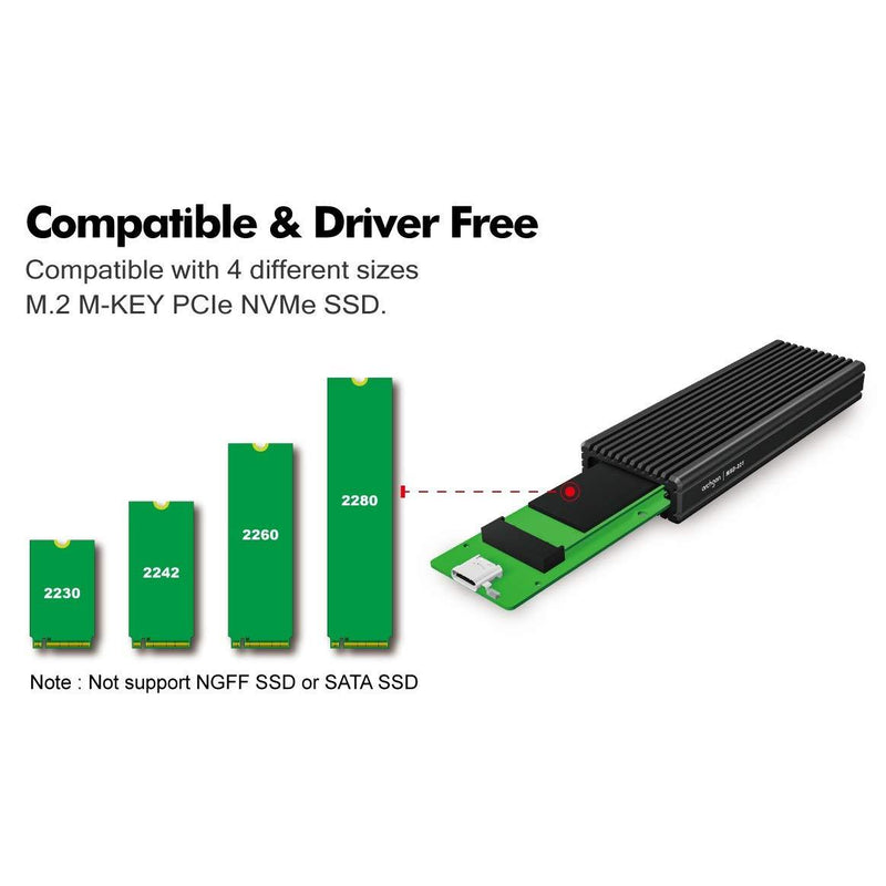 archgon USB 3.1 Gen.2 NVMe Aluminum External SSD Enclosure with Both USB-C and USB-A Cables Compatible with M.2 2230/2242/2260/2280 PCIe-Based Solid State Drive Model MSD-221 (Black)