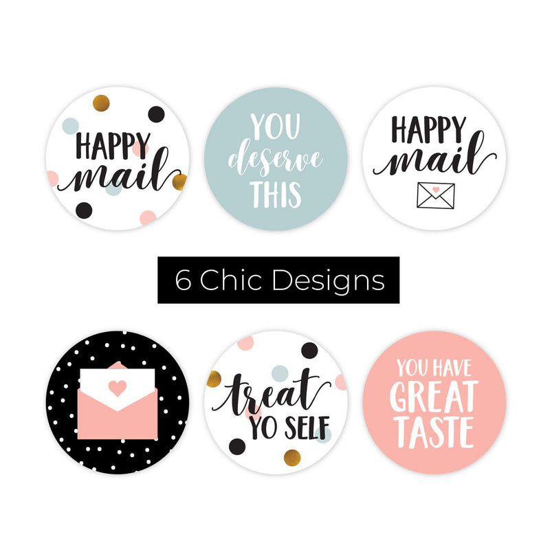 Assorted Happy Mail Stickers / 500 Stickers per roll / 6 Chic Designs/Sample Order Stickers/Small Business Stickers