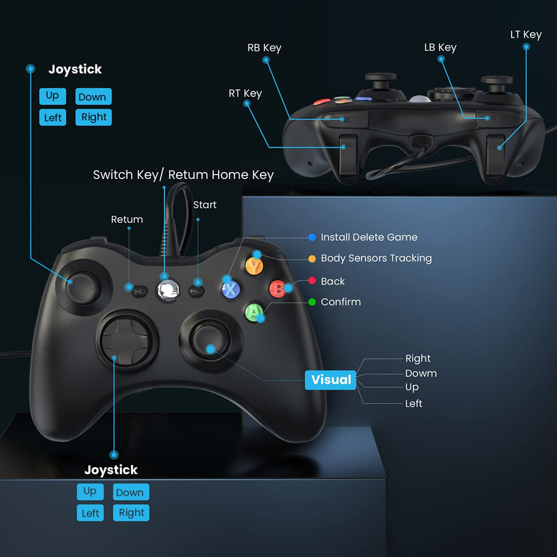 Wired Controller for Xbox 360, YAEYE Game Controller for Xbox 360 with Dual-Vibration Turbo for Microsoft Xbox 360/360 Slim and PC Windows 7,8,10 Black