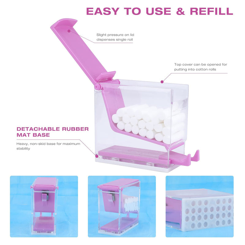 faruijie Dental Cotton Roll Dispenser Holder Organizer Hygienic Cotton Roll Divider Professional Clinic Home Use Transparent Press Type Purple