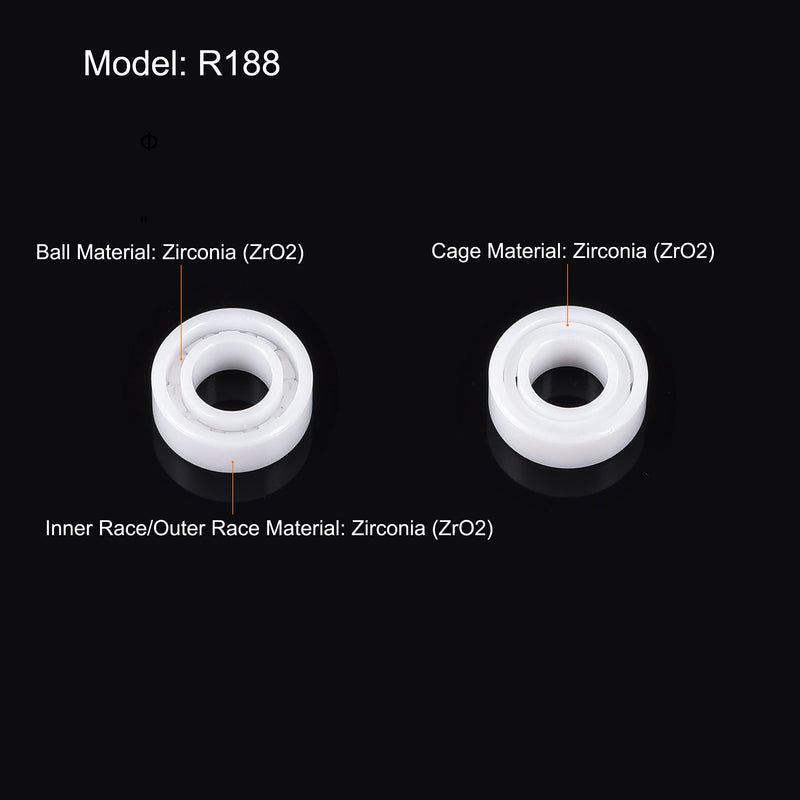 uxcell R188 Full Ceramic Bearings 1/4"x1/2"x3/16" Deep Groove Miniature Ball Bearing Zirconia (ZrO2)