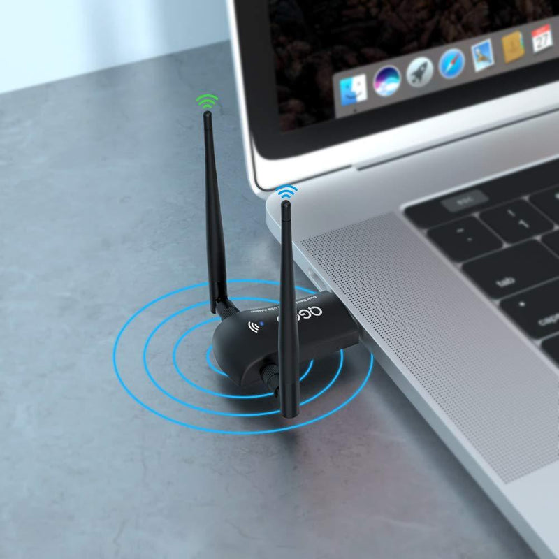 Wireless USB WiFi Adapter, QGOO WiFi Adapter USB 3.0 AC1200 High Gain Dual 5dBi Antennas 802.11ac/a/b/g/n Dual Band 2.42GHz/300Mbps 5.8GHz/867Mbps for PC Windows 10/8/7/Vista/XP, Mac OS 10.9-10.15