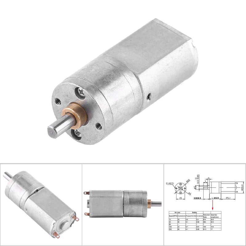 DC Motor 12V, Gear Box Reversible High Torque Reduction Electric Motor 15~200RPM Outer Diameter 20MM(100RPM) 100RPM