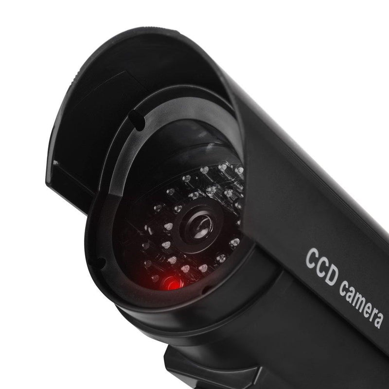 Dummy Security Camera, Fake CCTV Surveillance System with Realistic Red Flashing Lights and Warning Sticker for Indoor Outdoor (1, Black) 1 Black