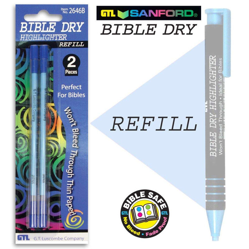 Dry Bible/Book Highlighter Pen With 2 Pack Bible/Book Dry Highlighter Refill (Blue)