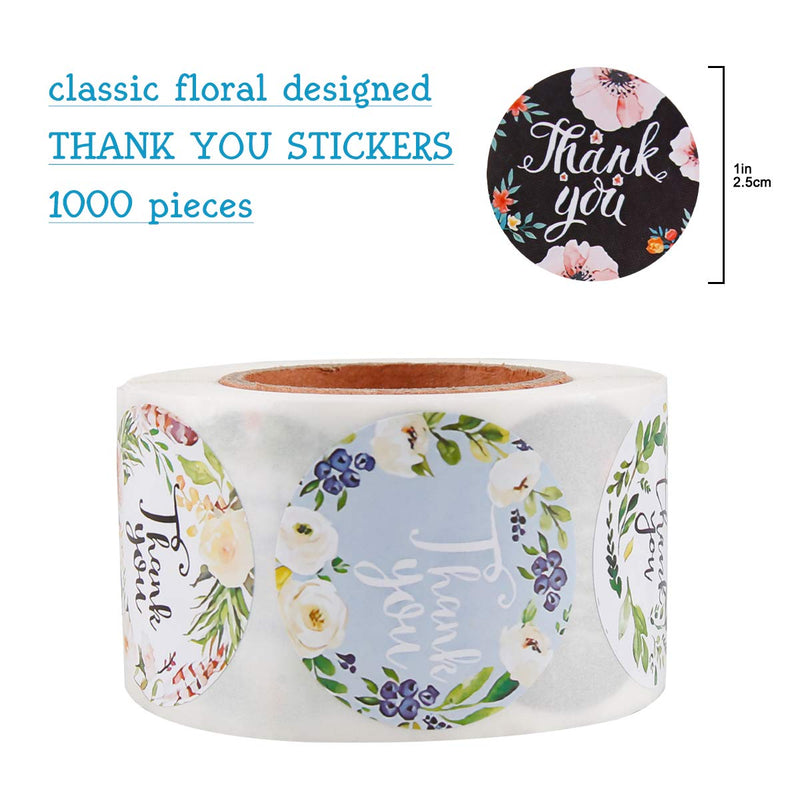 Meowoo Thank You Stickers 1000 Pcs, 1.5 Inch, 8 Designs, Thank You Sticker Roll, Thank You for Your Order Stickers Labels for Handmade Goods Small Business Owners 1.5inch-8 Designs