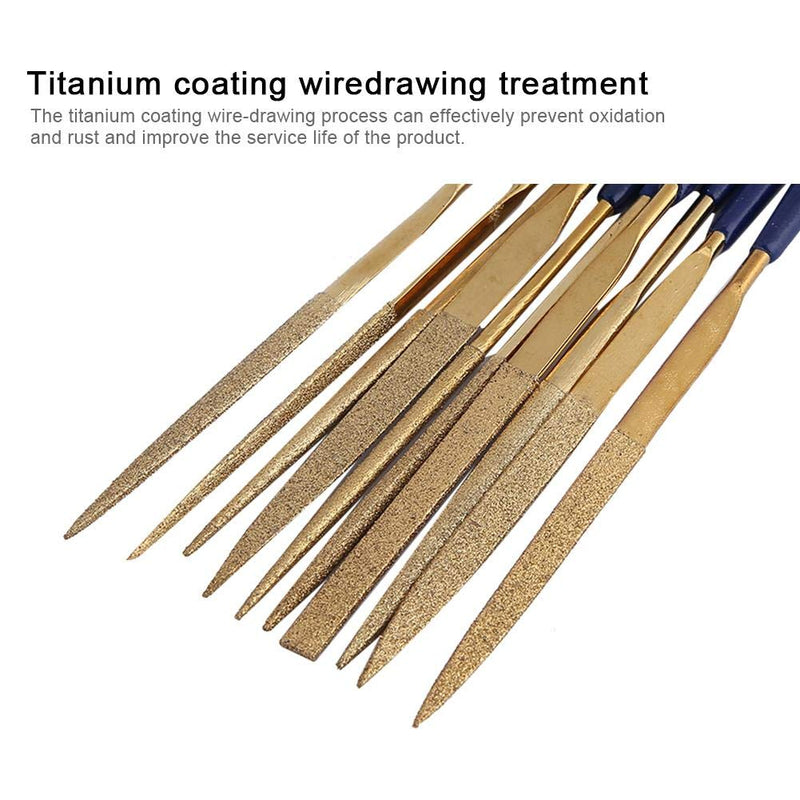 Diamond File,Titanium Coated Diamond Needle File Set 10pcs Titanium Alloy Diamond Files Repair Tool Metal Glass Ceramic Jewelry Carving