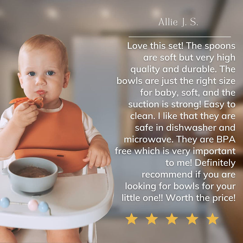 Baby Bowls with Suction - 4 Piece Silicone Set with Spoon - UpwardBaby - for Babies Kids Toddlers - BPA Free - First Stage Self Feeding
