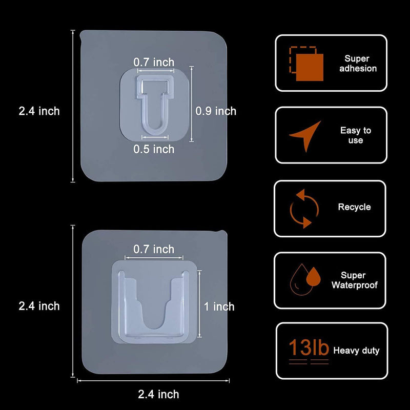 Double Sided Adhesive Wall Hooks|20 Pairs Double-Sided Wall Hook+4 Pairs Wall Plug Holder|13.2lb(Max) Sticky Hooks| Wall Hooks Heavy Duty, Hanging Hooks for Bathroom Kitchen Home
