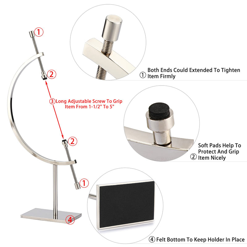 JuxYes Golden Toned Sphere Holder Caliper Stand, Hold 1-1/2 to 5, Caliper Style Display Stand for Mineral, Ornament, Gem, Shell, Coin, etc M