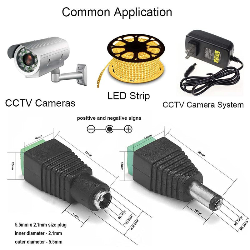 DC Power Connector 15 Pairs 12V Male+Female 2.1x5.5MM DC Power Jack Plug Adapter Connector for CCTV Camera and LED Strip Light