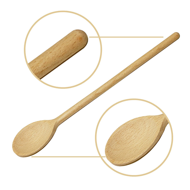 BICB Oval Wooden Spoons for Cooking, Pack of 6 (12-Inch Long) Solid Natural Beechwood Cookware for Stirring, Mixing, Tasting, Serving Food, Craft, Sturdy, Durable, Extra-Strength