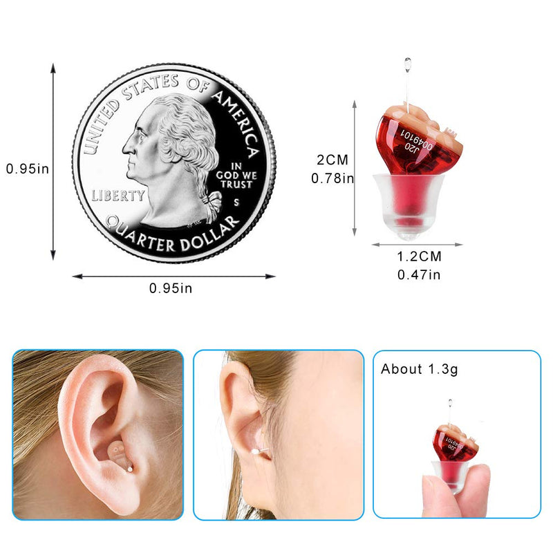 IncenSonic Mini Sound Amplifier, Ear Sound Enhancer, Noise Reduction, Enhanced Speech, Feedback Cancellation, Suitable for Adults (Red, Right)