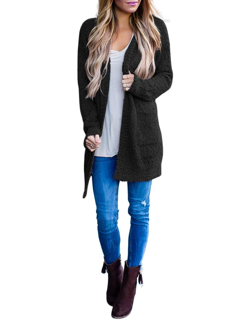 MEROKEETY Women's Long Sleeve Soft Chunky Knit Sweater Open Front Cardigan Outwear Coat A-black Small