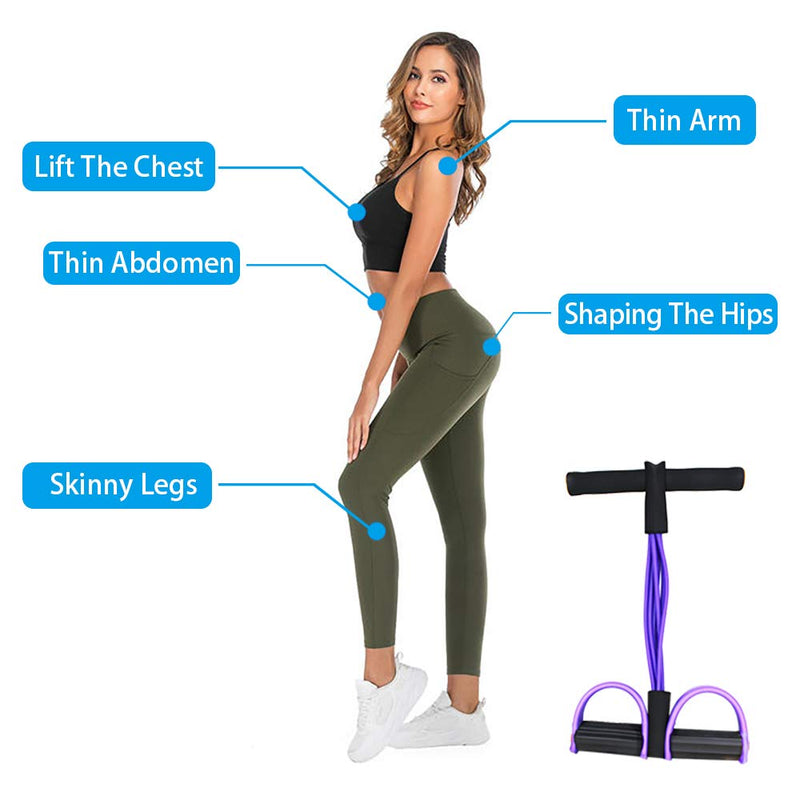 FateFan Multifunction Tension Rope, 6-Tube Elastic Yoga Pedal Puller Resistance Band, Natural Latex Tension Rope Fitness Equipment, for Abdomen/Waist/Arm/Leg Stretching Slimming Training Purple