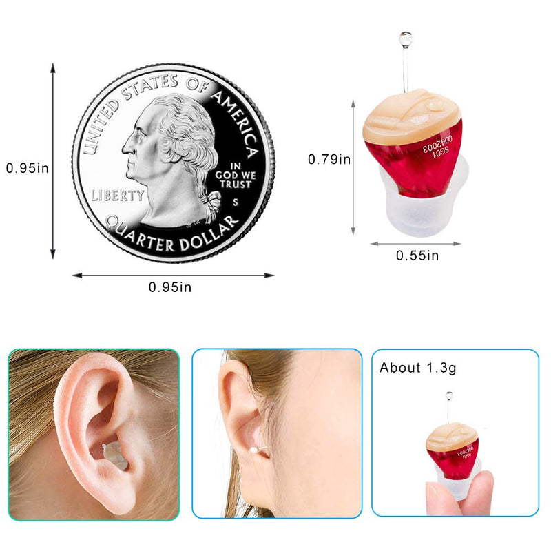 IncenSonic Hearing Amplifier with Digital Noise Reduction to Aid and Assist Hearing for Adults Hearing Enhancement ITC Style (Red, Right) Red