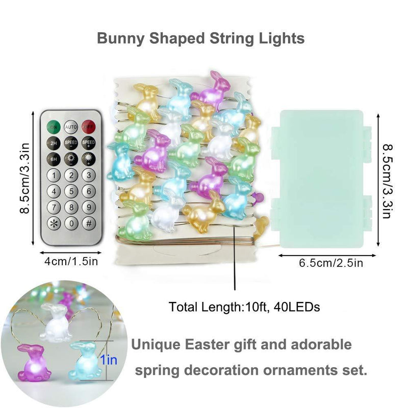 BOHON Easter Decoration Lights Rabbit LED String Lights Battery Operated with Remote 10 ft 40 LEDs Bunny Shaped String Lights for Bedroom Party Indoor Birthday Wedding Decor