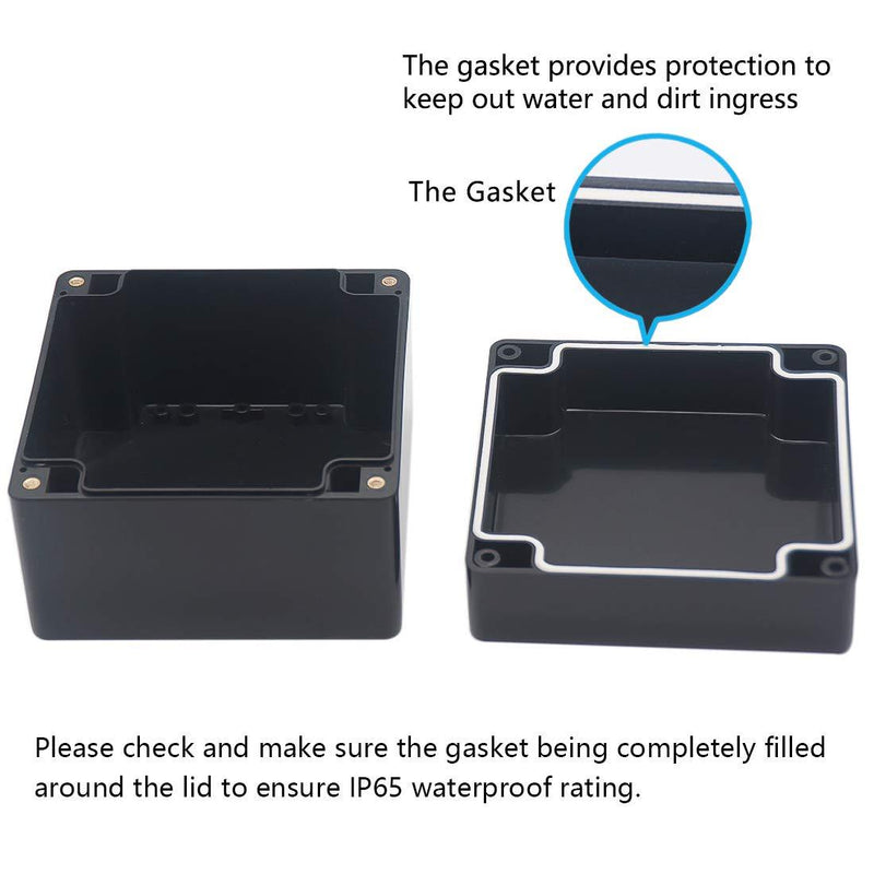 Project Box, Zulkit Junction box IP65 Waterproof ABS Plastic Electrical boxes Electronic Enclosure Black 4.7 x 4.7 x 3.5 inch(120 x 120 x 90 mm)(Pack of 1) 4.7" x 4.7" x 3.5"(Pack of 1)