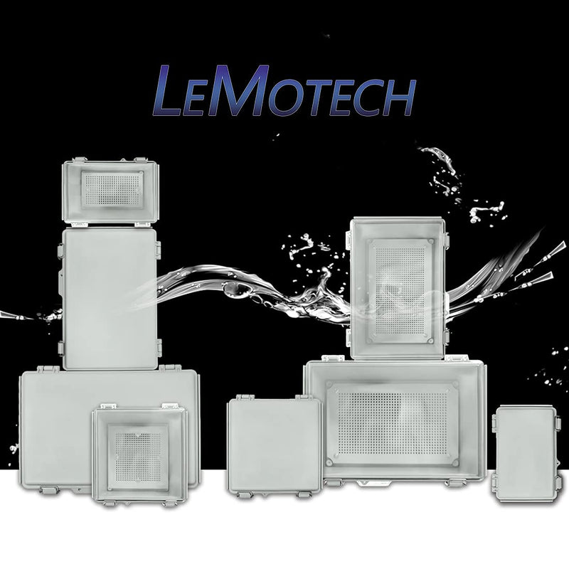 LeMotech ABS Junction Box Hinged Cover Stainless Steel Latch IP67 Waterproof Plastic Universal Enclosure with Mounting Plate and Wall Bracket for Electrical Project 5.9x5.9x3.5 inch (150x150x90mm) 5.9"x5.9"x3.5"