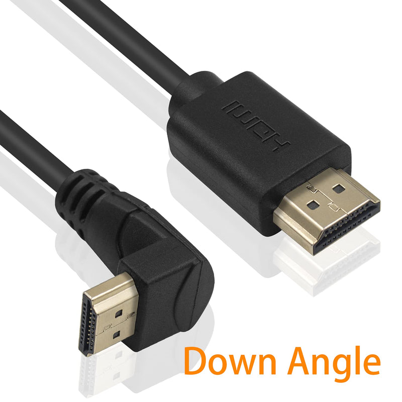 Poyiccot HDMI 2.0 Male to Male Cable 90 Degree, 2 Feet / 60cm HDMI Male to Male Downward Angle Cable 60Hz, 4K 2K Gold Plated High Speed (M/M Down)