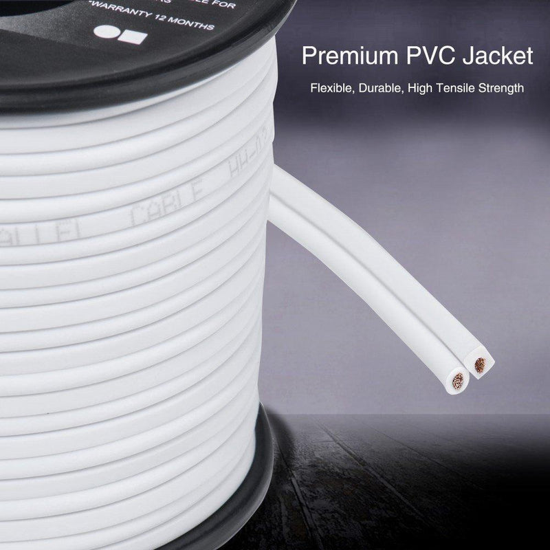 TYUMEN 18 AWG Gauge 2 Conductor Stranded 40 FT Roll Speaker Zip Wire Car Home Audio Cable, 99.95% Oxygen Free Copper Wires, White