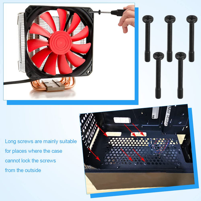 PERFETSELL Pack of 80 PC case screws carbon steel PC fan screws case computer fan screws PC fan screws radiator screws for PC cases, fans