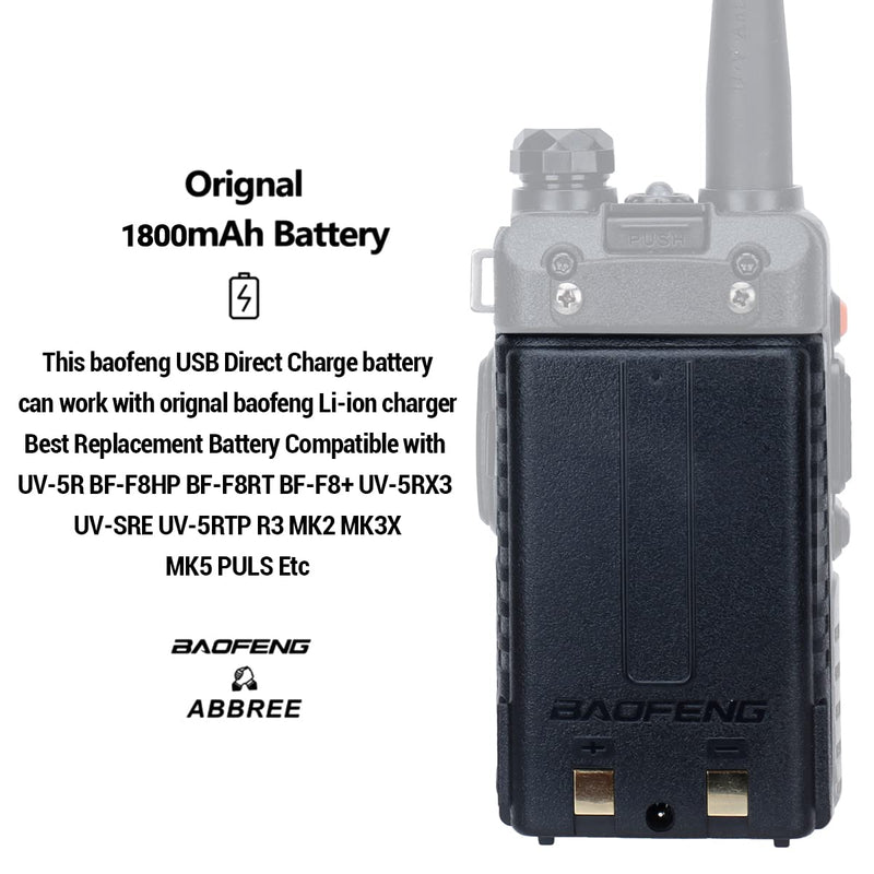 Original Baofeng UV-5R BL-5 1800mAh Battery Rechargeable Support USB Direct Charge for BaoFeng UV-5R,BF-F8HP,UV-5X3,UV-5R Plus,UV-5RE Radios