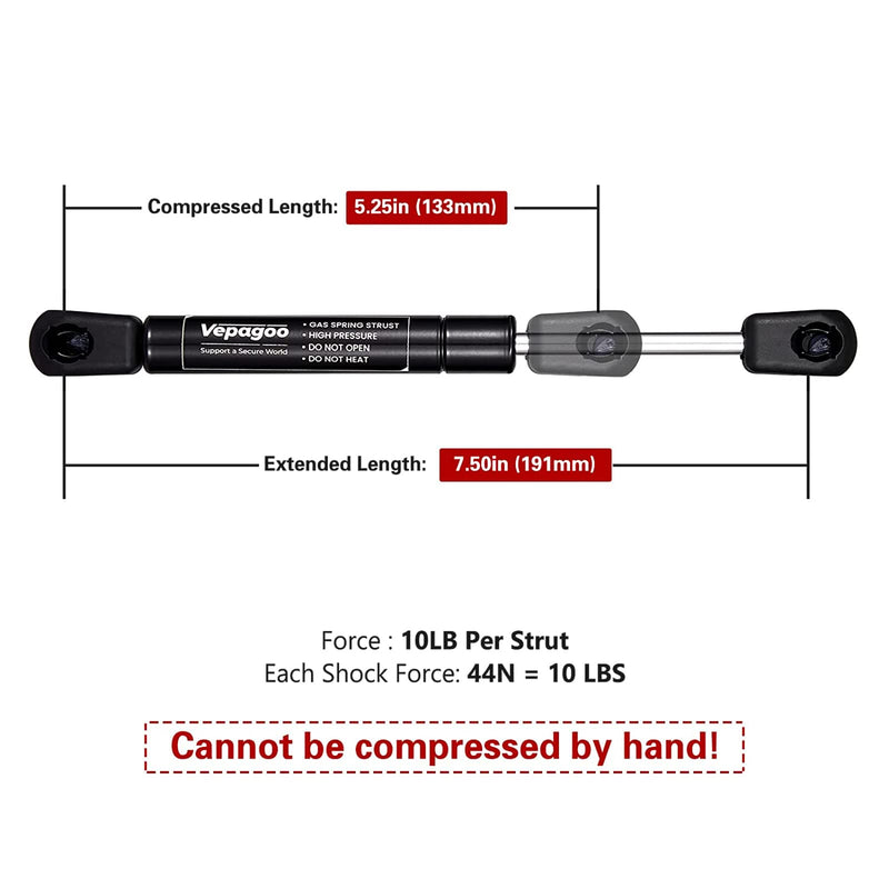 Vepagoo SPD490010 7.5in 44N/10lb Gas Strut Gas Shock Spring Lid Support for Cabinet Door Toy Box, Set of 2. 10lb