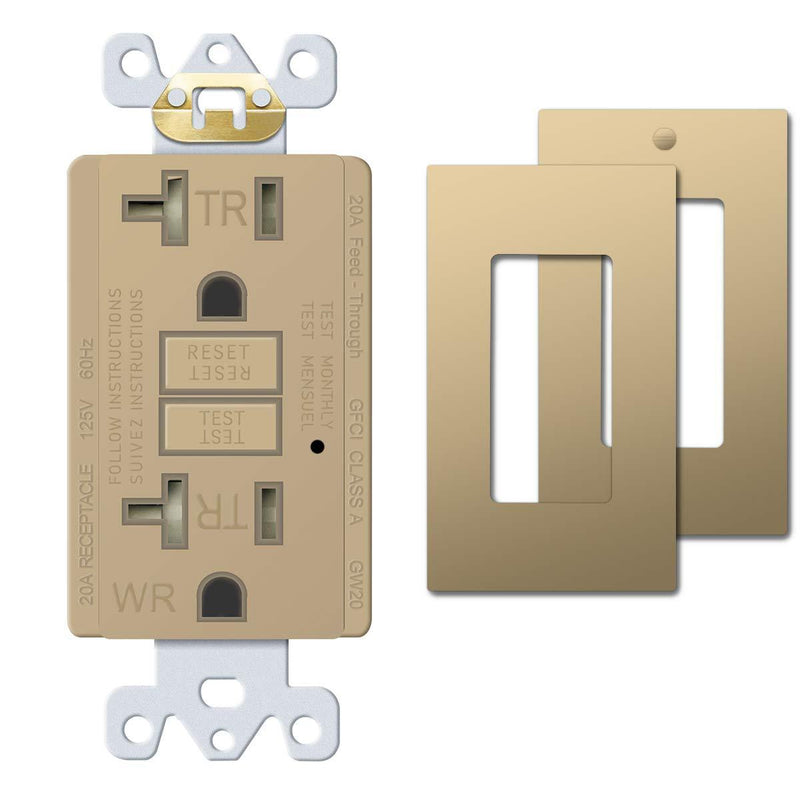 TOPELE 20Amp GFCI Outlet 125 Volt Tamper-Resistant, Weather-Resistant Receptacle, LED Indicator Lights, 2 Wall Plate and Screws Included, Ivory,UL Listed gfci outlet ivory