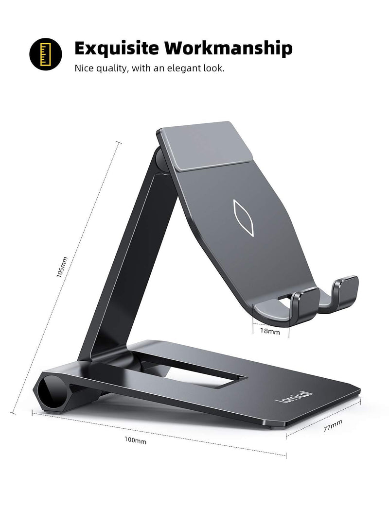 Lamicall Adjustable Cell Phone Stand for Desk - Foldable Aluminum Desktop Phone Holder Cradle Dock, Compatible with Phone 12 Mini 11 Pro Xs Xs Max Xr X 8 7 6 6s Plus Smartphones, Tablets (4-11'') Black