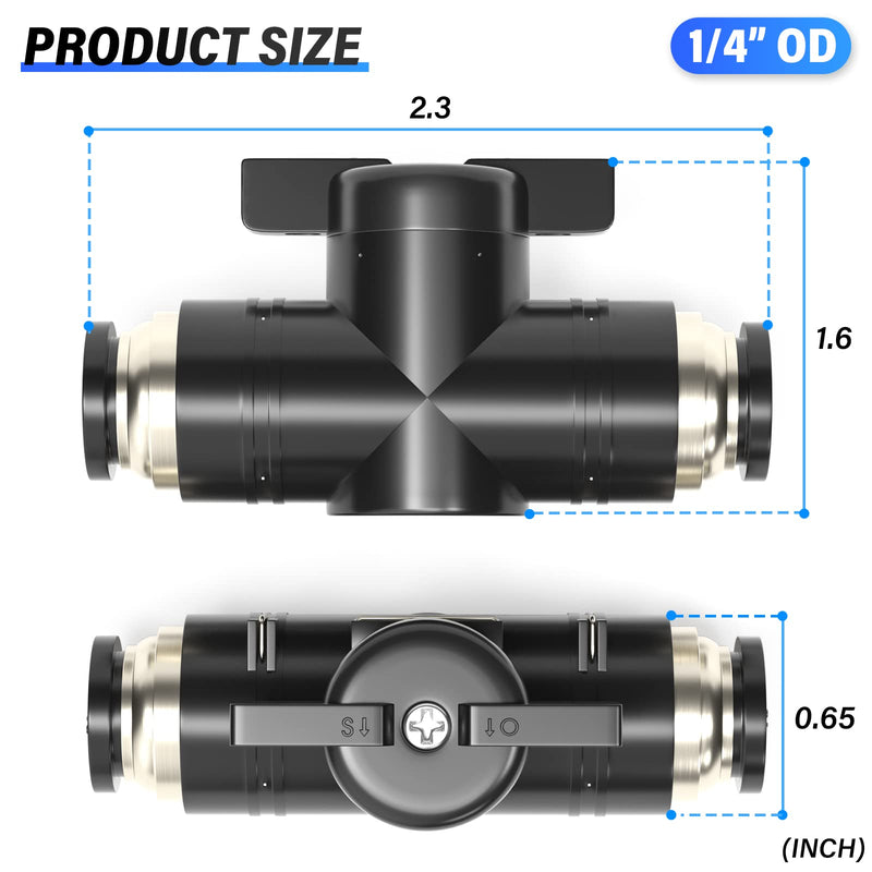 TAILONZ PNEUMATIC BVU-1/4 OD Ball Valve Air Flow Control Valve Push to Connect Fitting（Pack of 3） 1/4 Inch
