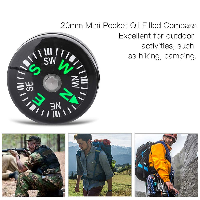 12 Pcs Button Compass, 20mm Mini Pocket Oil Filled Compass for Hiking Camping Outdoor Activities Accessory