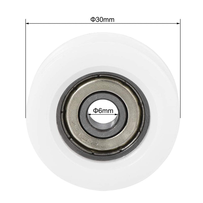 uxcell U626ZZ Nylon Pulley U Groove Ball Bearing Roller Guide Wheel 6x30x10mm Double Metal Shielded (GCr15) Chrome Steel Bearings 4pcs