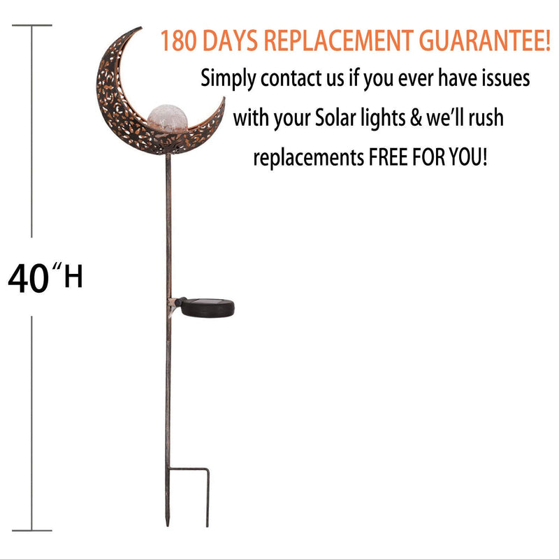 Homeimpro Garden Solar Lights Pathway Outdoor Moon Crackle Glass Globe Stake Metal Lights,Waterproof Warm White LED for Lawn,Patio or Courtyard (Bronze)