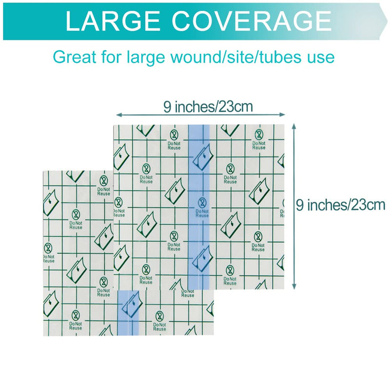 Waterproof PICC line Shower Cover Shield Protector Peritoneal Dialysis Accessories Large Coverage for Central Line PD Catheter Feeding G Peg Tube Chest Port Transfer Set Men Women (9"x 9",Pack of 25) (9"x 9",pack of 25)