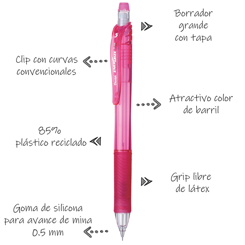 Pentel EnerGize-X Mechanical Pencil (0.5mm) Pink Barrel, Box of 12 (PL105P)