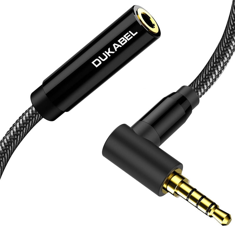 DUKABEL Headphone Extension Cords, 1.2 Meter(4 Feet) Right-Angle 3.5mm TRRS Earbuds Extender with Mic and Audio HiFi Stereo 1/8 inch Male to Female Audio Jack Extension for Audio Devices, PC etc. 1.2M / 4Feet Black