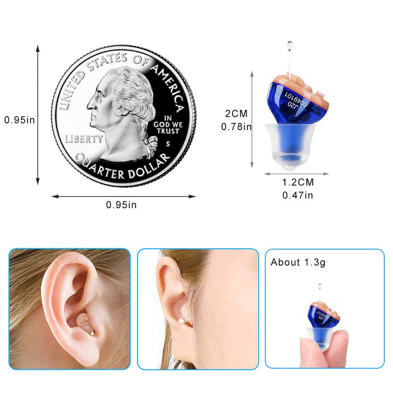 IncenSonic Mini Sound Amplifier, Ear Sound Enhancer, Noise Reduction, Enhanced Speech, Feedback Cancellation, Suitable for Adults (Blue, Left)
