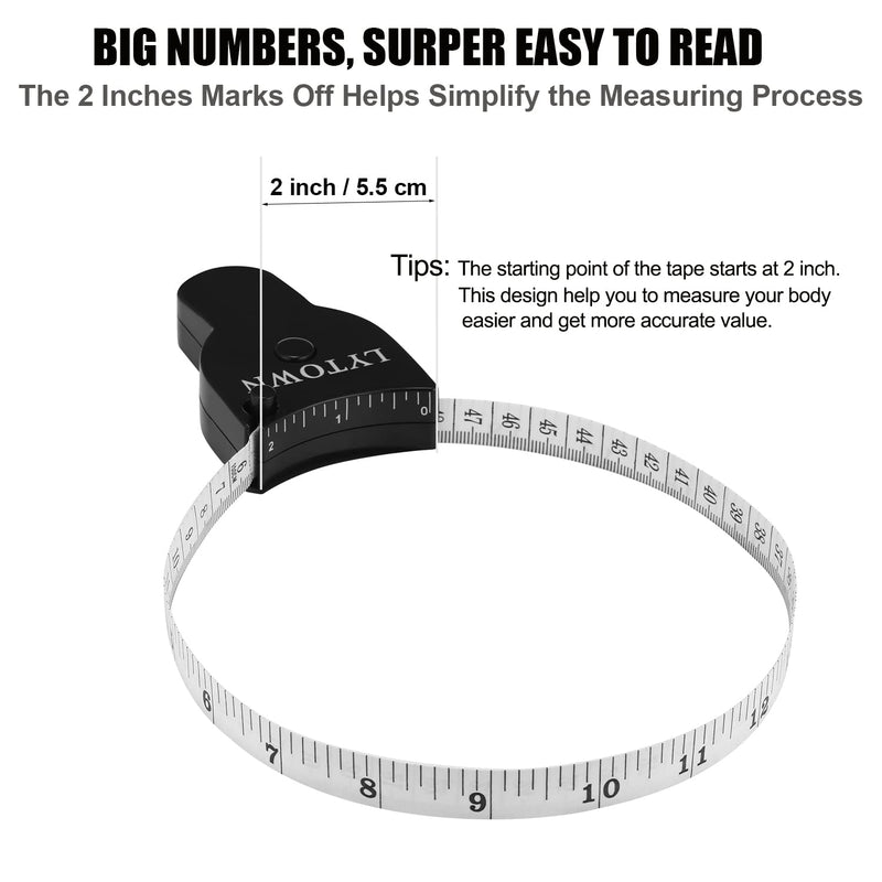 2PCS Tape Measure Body Measuring Tape 60inch (150cm), Retractable Measuring Tape for Body Measurement & Weight Loss, Accurate Body Tape Measure for Fitness, Tailor, Sewing, Handcrafts, Clothes Black