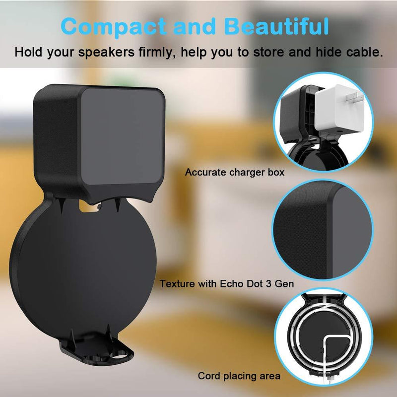 Echo Dot Wall Mount Holder, Echo Dot Mount 3rd Generation Space-Saving Accessories for Dot (3rd Gen) Smart Speakers, Clever Echo Dot Accessories with Built-in Cable Management Hide Messy Wires Black