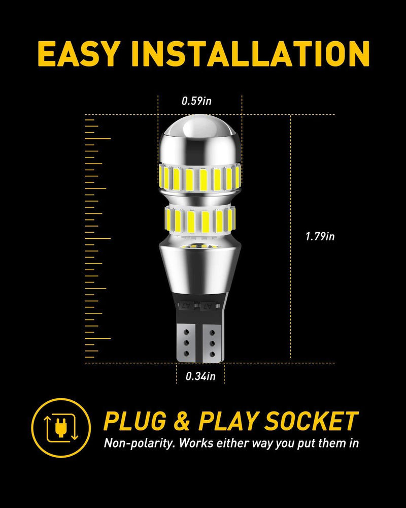 AUXITO 912 921 LED Bulbs for Backup Reverse Light Bulbs, 2600 Lumens 4014 42-SMD, 6000K White, Non-polarity 906 W16W T15 921 LED Bulb Direct Back Up Replacement Lamp, Pack of 2