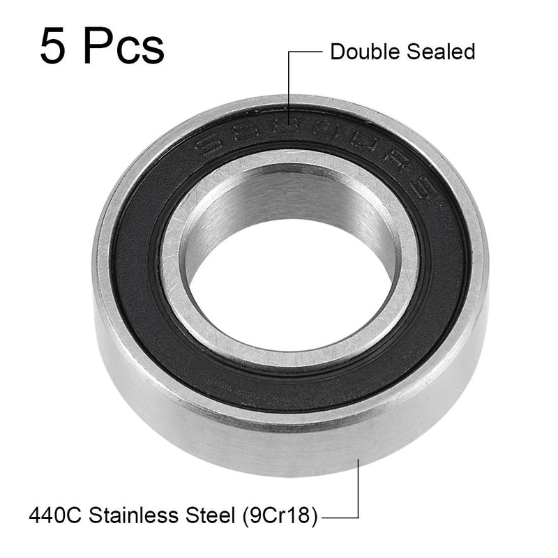 uxcell S6800-2RS Deep Groove Ball Bearings 10mm x 19mm x 5mm Double Sealed 440C Stainless Steel 5pcs