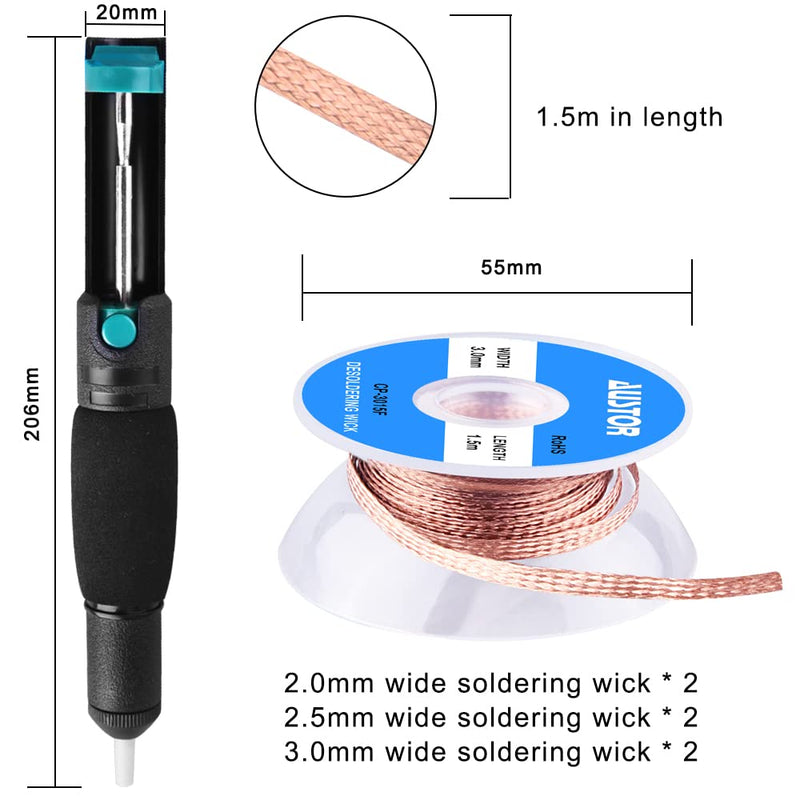 SIQUK 7 piece desoldering pump and solder wick kit with 1 piece desoldering pump and 6 pieces solder wick for removing solder wicks