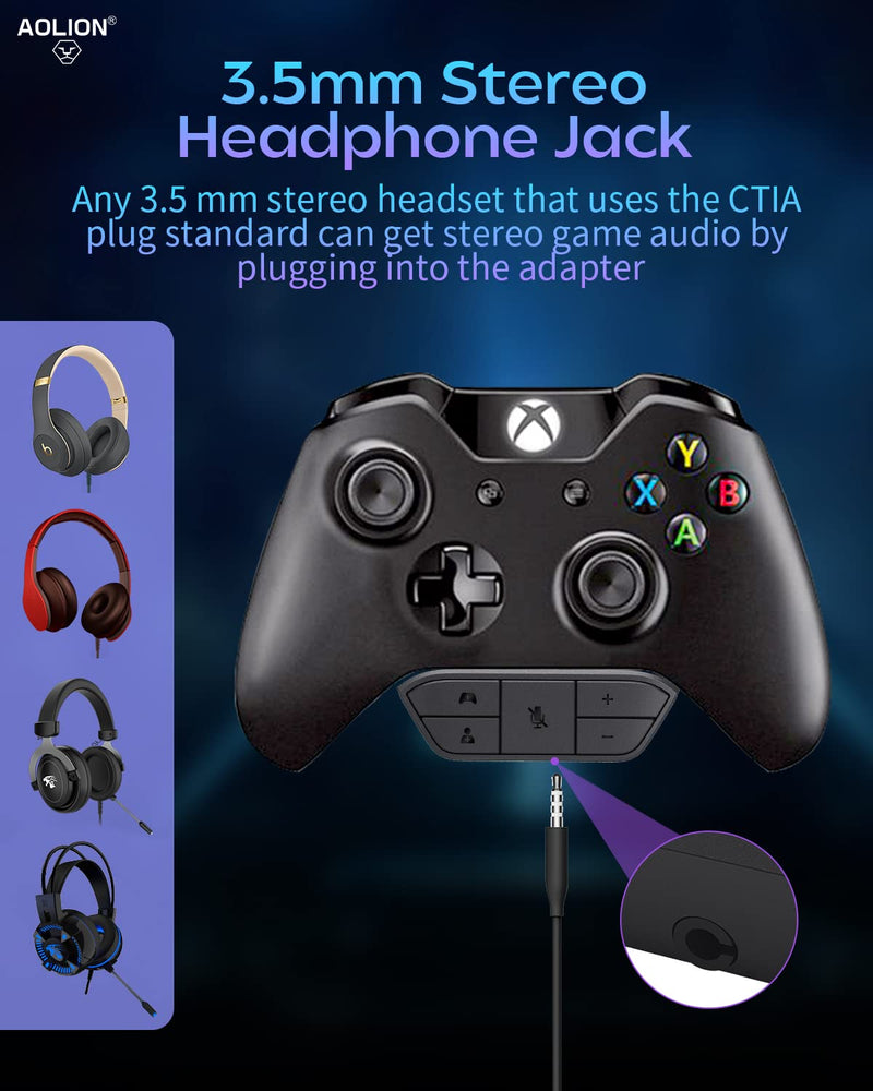 Stereo Headset Adapter for Xbox,Xbox Headset Adapter,AOLION Xbox Mic Adapter,Xbox Controller Headset Adapter for Xbox One/ One S/X/ Elite 1/ Elite2/ Series S/X Controller-Game Sound & Voice Chat